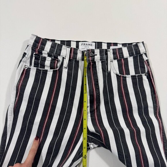 FRAME Le Sylvie Slender Straight Stripe Jeans 28 Black White Cherry Red Chic USA - Picture 12 of 15